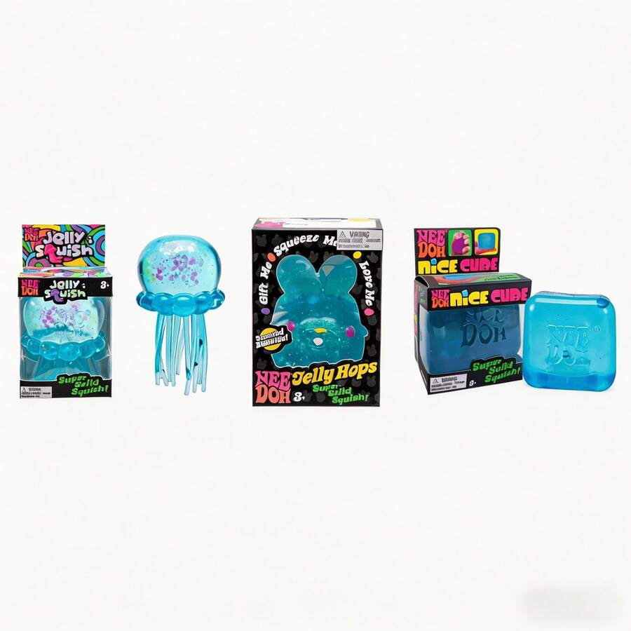 3-Pack NEE DOH Squishy Toys Bundle –  Squishy Jelly Squish, Jelly Hops Bunny & Nice Cube Stress Relief Fidget Toys, Super Solid Squish Sensory Toys, Ideal Easter Gift For Kids & Adults - 三件套 - 查看 1