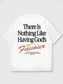 FRACTYR Men's Summer Casual Street Fashion Loose "THERE IS NOTHING LIKE HAVING GODS" Minimalist Graphic Round Neck Short Sleeve T-Shirt - White - View 3