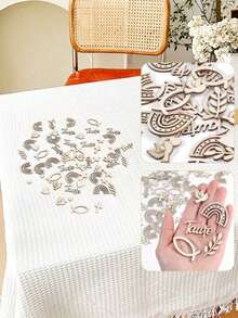 1 hộp/180 miếng gỗ cắt lát thủ công hỗn hợp, cạnh nhẵn, bao gồm các hình dạng như cầu vồng, chim bồ câu, thánh giá, cá, lá cây, chữ cái, thích hợp để vẽ, phác thảo, dán, và thực hiện nhiều dự án DIY khác nhau. - Gỗ - Xem 3