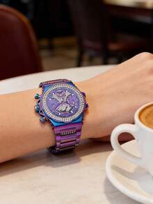 Guess Đồng hồ nữ thời trang chạy bằng pin thạch anh, vỏ thép không gỉ cầu vồng, mặt số đa chức năng cắt tia nắng cầu vồng, dây đeo thép không gỉ đánh bóng cầu vồng, thiết kế kim chỉ giờ, món quà kỷ niệm/sinh nhật lý tưởng. - Nhiều màu - Xem 4