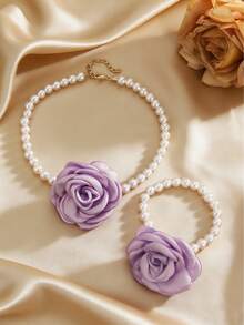 2pcs/Set Elegant Faux Rose Flower & Pearl Necklace Bracelet Jewelry Set, Suitable For Women's Daily Wear And Dates, Gift For Valentine's Day, Mother's Day, Birthday - Multicolor - View 11
