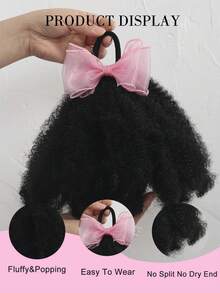 1pc Kids Ponytail With Yarn Bow Elastic Bow Clip Soft Hair Big Go Afro Kinky Marley Kids Braided Ponytail For Girl - Black - View 5