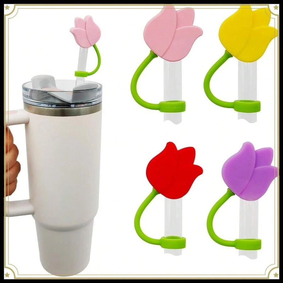 4 Pack Silicone Cowboy Hat Straw Covers Cap Compatible With Stanley Cup 30 40 Oz, Cute Funny Tumbler Straw Topper Accessories For Man & Woman Christmas Gift - 鬱金香 - 查看 1
