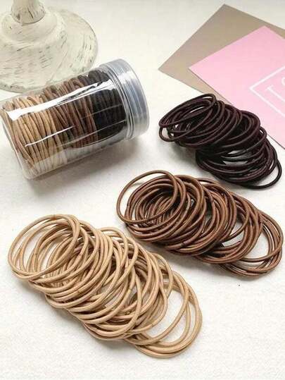 100pcs Coffee Color 2mm Thin Hair Ties, Simple Basic Ponytail Suitable For Daily, Outdoor, Casual, Sports, Gift, Women Hair Accessories, Elastic Hair Bands, Hair Scrunchies, Hair Ropes, Hair Rubber Bands, Fitness Beauty Women Accessories Holiday Accessories Hair Elastics Elastic Hair Tie