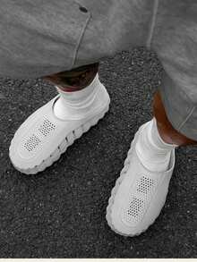 Spring/Summer MIND Mesh Knit Slip-On Mules (Foam Sole) - Couple Style, Plus Size, Beach Shoes, Suitable For Beach Wear And Home Wear - 灰色 - 查看 1