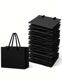 24入精緻黑色牛皮紙禮品袋，純色小巧便攜購物袋，加厚可重複使用手提袋，適用於精品店、婚禮、嬰兒派對、生日及伴娘禮物 - 查看 7