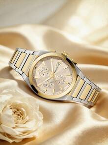 FOSSIL Men's Watch, Elegant Dual-Tone Gold & Silver Color, Refined Everett Multi-Function Dial, Luminous Hands, High-Quality Stainless Steel Strap, Skin-Friendly, Suitable For Business, Office, Social Events, Anniversary, Elite Success, 50M Water Resistant - FS5796 - Gold - View 2