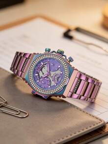 Guess Đồng hồ nữ thời trang chạy bằng pin thạch anh, vỏ thép không gỉ cầu vồng, mặt số đa chức năng cắt tia nắng cầu vồng, dây đeo thép không gỉ đánh bóng cầu vồng, thiết kế kim chỉ giờ, món quà kỷ niệm/sinh nhật lý tưởng. - Nhiều màu - Xem 3