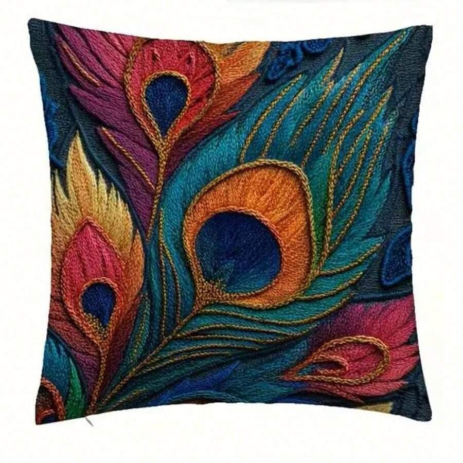 1 chiếc vỏ gối trang trí thêu lông công phong cách Bohemian, kiểu dáng cổ điển sang trọng, chất liệu vải polyester in một mặt, thích hợp cho tiệc tùng, phòng ngủ, phòng khách, ghế sofa, trang trí giường, có thể giặt máy (không bao gồm ruột gối). - Nhiều màu - Xem 1