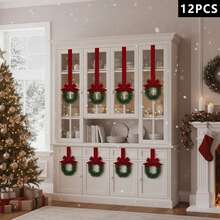 Christmas Kitchen Cabinet Wreath Hanging Mini Wreath With Ribbon Bows And Berries For Wall Front Door Party Decorations - D - View 2