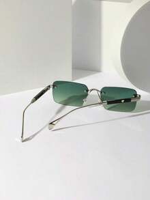 1pc Men's Rimless Heart Pattern Metal  With Thick Arm And Accessories, Suitable For Driving And Fashion (Including Glasses Case And Glasses Rope) Vintage  ,School Beach Accessories   Shades For Summer Beach Vacation,Outdoor,Travel2026 - 漸變橄欖綠 - 查看 5