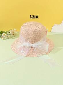 1pc Girls Butterfly Pattern Sun Hat, White Summer Wave Beach Hat For Kids - Pink - View 9