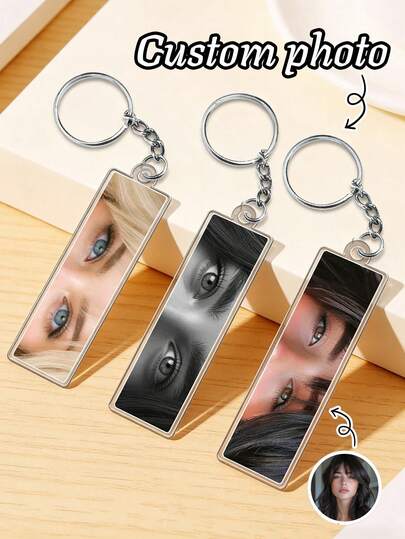 1pc Custom Photo Eyes Rectangle Keychain – Personalized Double Eyes Portrait Keyring With Custom Photo | Romantic Couple Gift For Her/Him | Unique Anniversary/Valentine's Day Accessory