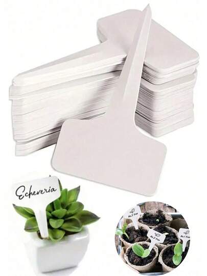100pcs White T-Shape Plant Labels, Garden Plant Markers, Waterproof Outdoor Garden Plant Signs, Easy To Write On Surface, Weather-Resistant, Suitable For Indoor And Outdoor Gardens, Gardening Signs, Outdoor Garden, Plastic Planting Tags, Waterproof Plant Marker Stakes, Outdoor Products