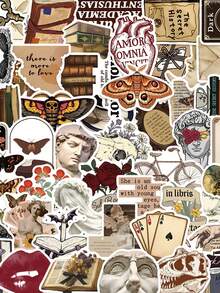 50pcs Vintage Dark Academia Style Stickers, Durable & Fun Design, Suitable For Scrapbooks, Diaries, Laptops, Skateboards, Adding Charm To Your Devices! Back To School Essential - Multicolor - View 9