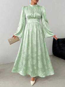 Đầm dài tay thanh lịch dành cho nữ, chất liệu jacquard, màu xanh lá cây, đầm dạ hội sang trọng, đầm dự tiệc cưới, đầm phù dâu, đầm tốt nghiệp, đầm dạ hội cao cấp cho đám cưới, đầm dự lễ hội âm nhạc, đầm dự tiệc thanh lịch mùa xuân. - Màu xanh Bạc hà - Xem 4