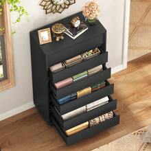 Modern 7 Drawer Chest Of Drawers Set, Black Large Storage Dresser Cabinet With Handleless Design For Bedroom, Living Room, Closet, Black - Black with 7 Drawers - 查看 2