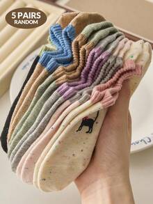 30/20/5 Paar Damen Cartoon Muster bestickte kurze Socken, feuchtigkeitsableitend, atmungsaktiv, weich, bequem, unsichtbare Bootssocken, Mohair Socken, geeignet für den täglichen Gebrauch, zufällige Lieferung, geeignet für Frühling, Sommer, Herbst, Winter - Verschiedenfarbig - Übersicht 11