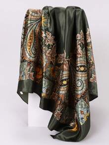 1 chiếc khăn vuông thời trang nữ họa tiết Paisley 90*90cm - Màu xanh lá cây đậm - Xem 2