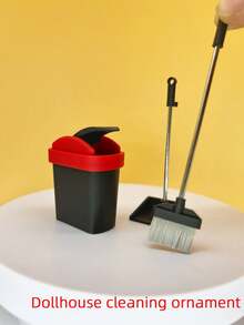 Dollhouse Cleaning Set Decor, Mini Broom, Miniature Trash Can, Fairy House Decoration Accessories, Pretend Play Props - Multicolor - View 2