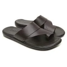 Men's Flip-Flops In Genuine Leather, LeHos Casual Vacation Style - 咖啡棕 - 查看 2