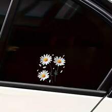 Daisy Vinyl Sticker - White Center With Yellow Center, Self-Adhesive . Features For Cars, Refrigerators, Laptops And Holiday Decorations. Bright Floral Pattern. Car Decoration Sticker. - A - View 2