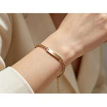 YUZENG 1 件装简约 14K 镀金手链，女士日常休闲佩戴 - 金色 - 查看 3