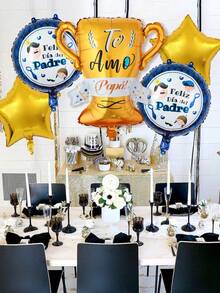 5pcs/Set Father's Day Decoration Balloon Set, Includes "Te Amo Papa" Trophy Balloon, Happy Father's Day Blue Round Balloon, Gold Star Balloons, For Father's Day Party Decor, Gift For Dad, Best Dad Balloons, Dad Birthday Decoration - Multicolor - View 5