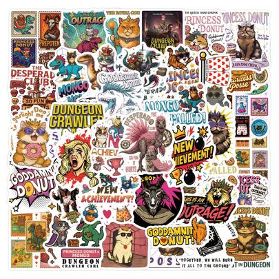 Bộ 55 miếng dán vinyl hình Carl trong game Dungeon Crawler, thích hợp để trang trí điện thoại, máy tính, sổ tay, cốc, vali, v.v.