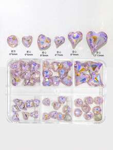 Caja con 6 compartimentos de fondo puntiagudo con diamante de imitación, decoraciones de diamante de imitación para manicura, accesorios para uñas con forma de corazón y octágono en rosa y champán, piedras decorativas para uñas, suministros de manicura - Multicolor - Ver 6
