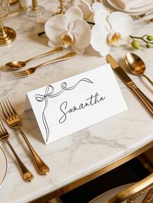 8/16/24pcs Personalized Wedding Table Cards, Customizable Text, Elegant Minimalist Bow Design, Suitable For Wedding Tablecloth Setting And Event Decoration, Adding Charming, Exquisite And Romantic Atmosphere For Wedding Reception, Bridal Shower, Engagement Party And Anniversary Celebration. - Multicolor 5 - View 3
