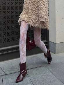 Quần tất lưới họa tiết hoa – Quần tất họa tiết hoa cúc mặt trời màu đen, tất lưới cá tính dễ thương, tất lưới phong cách alternative rave. - trắng - Xem 1