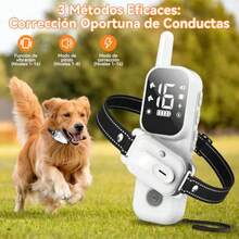 1000M Collar Antiladridos Perro Collar de Entrenamiento con 16 Sensibilidades Ajustables y LED Búsqueda Parpadeante Collar Electrico para Perros con Pitido Vibración y Choque IPX7 Impermeable - Blanco - Ver 3
