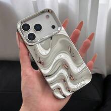 高级3D波浪纹电镀银色手机壳，适用于 17 Pro Max/17 Pro/17 Air/17/16 Pro Max/16/16 Pro/16 Plus/15/15 Pro Max/15 Pro/15 Plus/11/12/13/14 Pro Max/11 Pro/11 Pro Max/12 Pro/12 Pro Max/13 Pro/13 Pro Max/14 Pro/14 Pro Max/14 Plus，简约创意软壳 - 高級電鍍銀色 - 查看 3