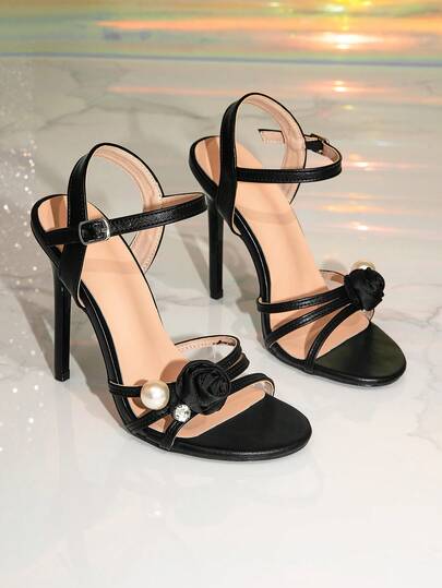 Giày sandal cao gót nữ, mẫu mới mùa hè 2026, sandal cao gót một quai màu đen đính ngọc trai, giày cao gót nhọn gợi cảm, giày cao gót thời trang dự tiệc.