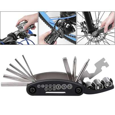 Bisiklet Tamir Alet Seti, 16'sı 1 Arada Çok Fonksiyonlu Alet (Altıgen Anahtar ve Tornavida Dahil), Motosiklet, Dağ Bisikleti, Yol Bisikleti İçin Taşınabilir Çok Amaçlı Alet, Evrensel Motosiklet Aksesuarları