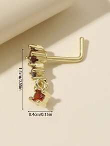 1 chiếc khuyên mũi hình chữ L mạ vàng đính đá Cubic Zirconia đỏ, trang sức xỏ mũi Y2K dành cho nữ. - Vàng - Xem 3