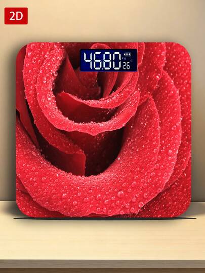 1个LED显示屏电子秤，2D花卉浴室秤，装饰性称重平台 - 适合长期使用，满足家庭称重需求，圣诞节、新年、情人节礼物，使用AAA电池（不含电池）
