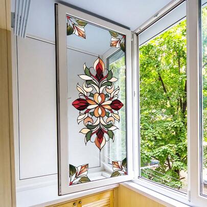 1pc Creative 2D Retro Geometric Pattern Window Stickers, Reusable PVC Double-Sided Electrostatic Glass Stickers, Suitable For Decorating Bedrooms, Living Rooms, Bathrooms, And Home Windows And Doors.