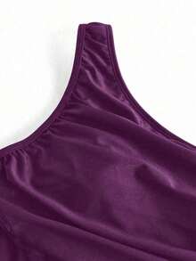 Swim Oasis One-Piece Swimsuit With Solid Color Ruched Mesh Panel And Sarong Skirt - Purple - View 6