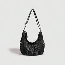 Borsa a spalla casual in tela | Borsa shopper di grande capacità per pendolarismo e scuola | Borsa a spalla stile ballerina a pois per donne - Borsa nera a pois ispirata al balletto - Visualizzare 1