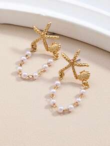 1 Pair Fashionable Starfish & Faux Pearl Earrings, Suitable For Summer Beach, Party, And Formal Occasions - Multicolor - View 4