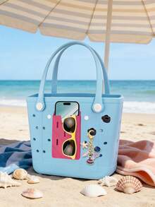 手机收纳袋及挂钩，适用于Bogg Bags配件，适用于打孔袋，采用柔软橡胶材质，可配备挂钩，适合装饰打孔袋，也可作为珠宝收纳内衬，用于存放手机壳、钥匙、口红、时尚眼镜、钱包等物品。适合赠送给家人、朋友和孩子，也可作为收纳袋、沙滩包收纳袋或游泳沙滩包收纳袋使用。是海滩度假的理想之选。 - 彩色 - 查看 10