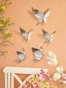 5件套蝴蝶舞动墙饰创意墙饰DIY吊坠墙贴3D墙饰蝴蝶秋季房间装饰圣诞装饰卧室装饰 - 金色 - 查看 7