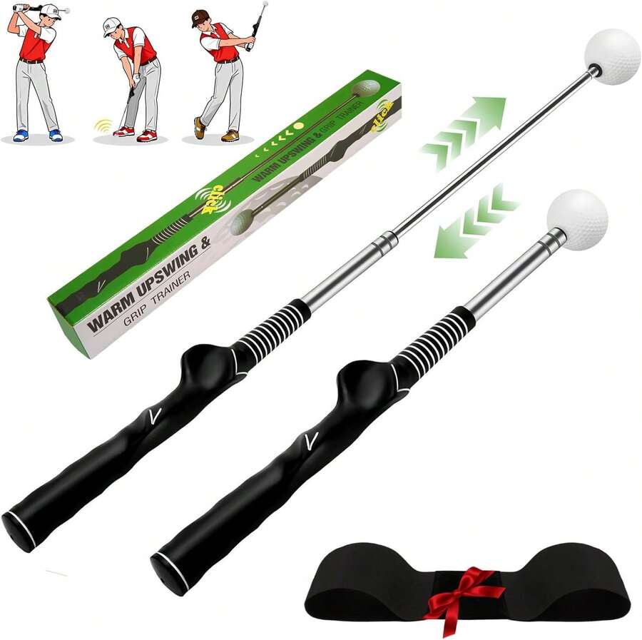 MJDYTYT Retractable Golf Swing Trainer With Arm Band - Click Stick Golf Training Aid, Right\/Left -Handed Golf Swing Practice Stick For Chipping &Amp; Hitting, Portable Indoor Outdoor Golf Practice Stick - Huấn luyện viên kỹ thuật đánh golf cho người thuận tay trái - Xem 1