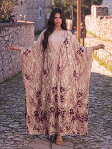 Faeriesty 女士正式两件套晚礼服：圆领无袖连衣裙搭配深V蝙蝠袖长袍，适合晚宴、婚礼、颁奖典礼、宴会和慈善活动等场合。 - 藕粉色 - 查看 4