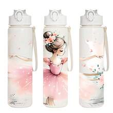 1 pezzo Bottiglia d'acqua sportiva da 750ml/26oz con stampa 3D a tema ballerina, 5 opzioni di colore, con cinturino per il trasporto, adatta per amanti della danza classica, bambine, compatta, durevole, leggera, ideale per uso all'aperto, viaggi, campeggio, scuola, ufficio, ottimo regalo per Natale o compleanno - Multicolore - Visualizzare 16
