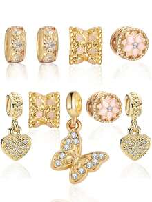 9 chiếc mặt dây chuyền trang sức tự làm hình trái tim, bướm, hoa bằng pha lê vàng. - Nhiều màu - Xem 1