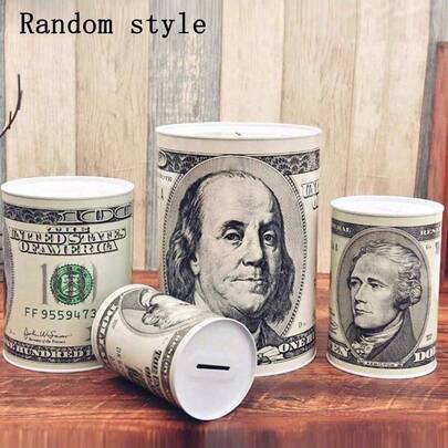 1pc 10cm-22cm USD/EUR Coin Bank, Large Capacity Sealed Metal Piggy Bank, One-Way Coin Saving Box, Lira, Rial, Toman, Pound Coin Bank (Non-Removable, Can Open Lid, Recommend Purchasing Larger Size)
