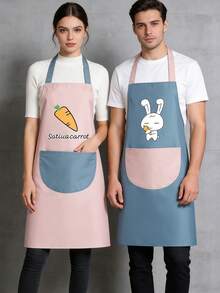 Bộ 2 tạp dề làm việc điều chỉnh được, chống thấm nước và dầu mỡ, họa tiết thỏ và cà rốt hoạt hình, có túi, thích hợp cho việc nấu nướng, tạp dề đầu bếp unisex, thích hợp cho việc nấu ăn trong nhà bếp, tạp dề dọn dẹp nhà cửa đơn giản và thanh lịch. - Nhiều màu - Xem 1